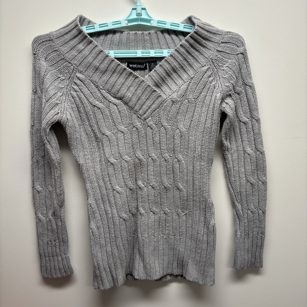 Wet Seal Womens Sweater Sz M Medium Gray Solid Long Sleeve Pullover Excellent